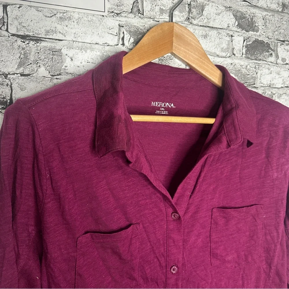 EUC Merona Women's Maroon Button-Down Shirt Size XXL - Picture 3 of 13